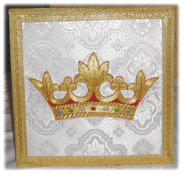 Benediction Burse made from Russian silk, featuring beautiful bullion Crown embroidery; lined in pur